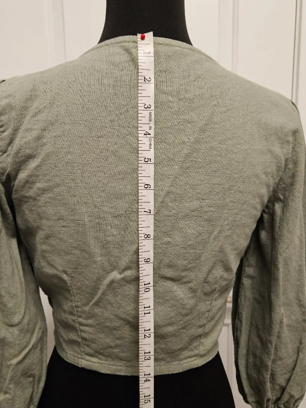 Abercrombie & Fitch women blouse sage green cropped tie-front size S